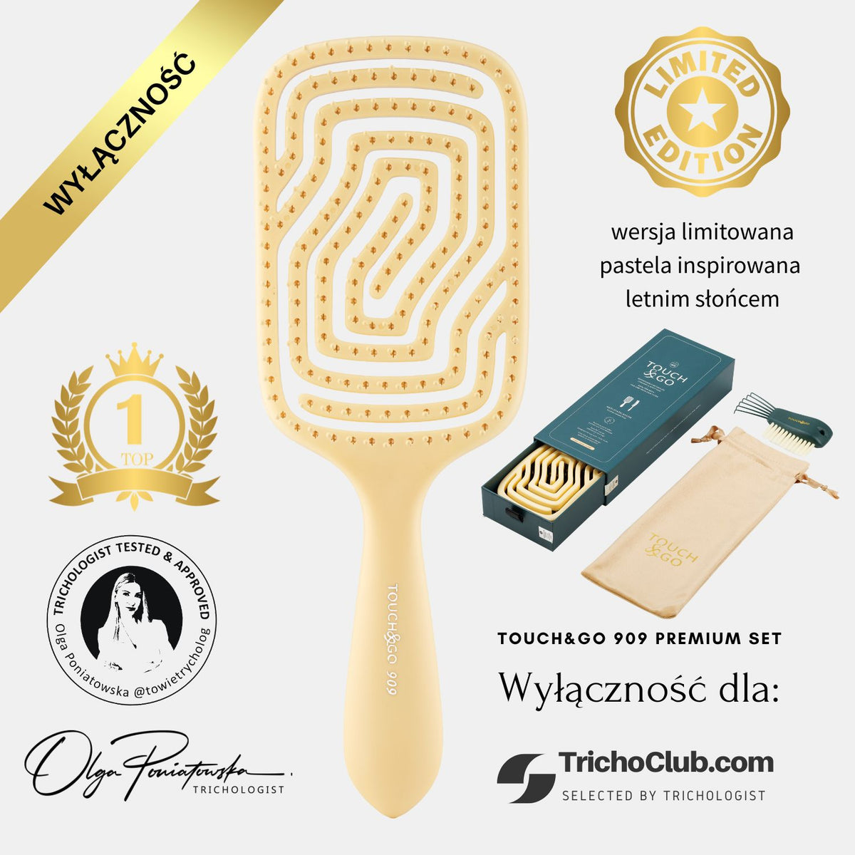 Szczotka do włosów Touch&Go 909 - żółta - limited edition
