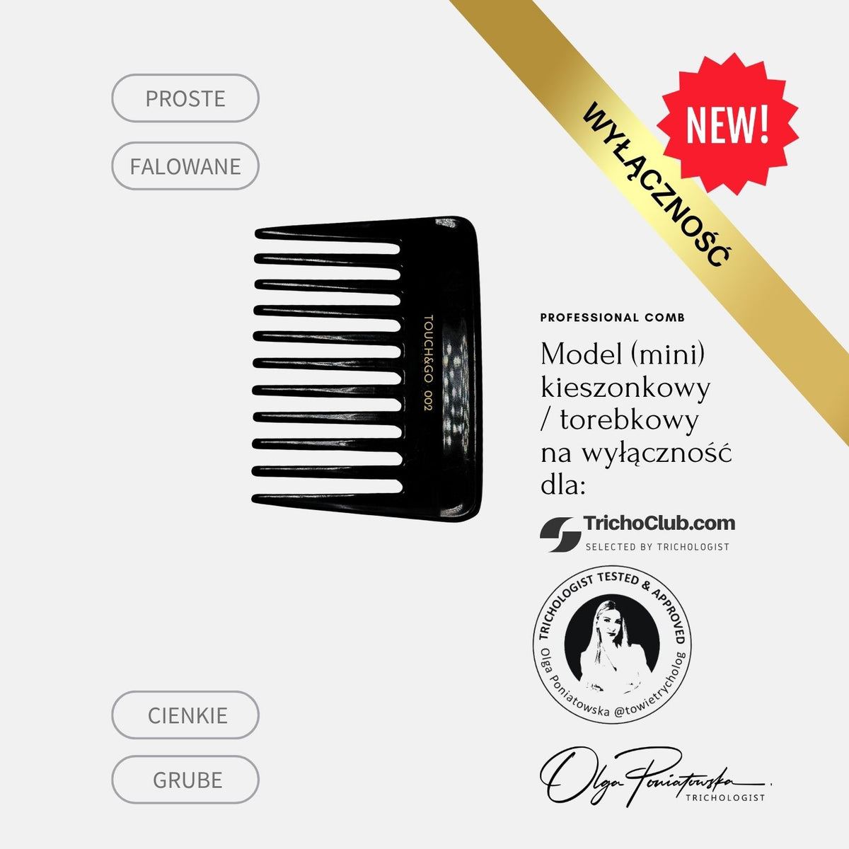 Grzebień Touch&Go 002 (mini) uniwersalny do włosów cienkich i grubych